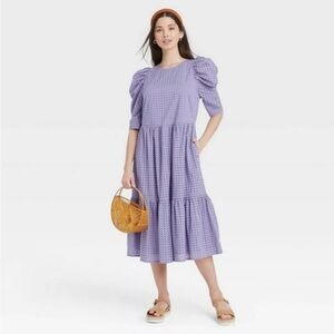 Purple Tiered Eyelet Midi Dress - 100% cotton